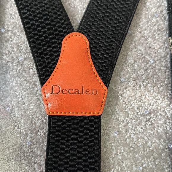 Decalen suspenders made in Poland black and camel leather chrome buckles stretch - Picture 3 of 6